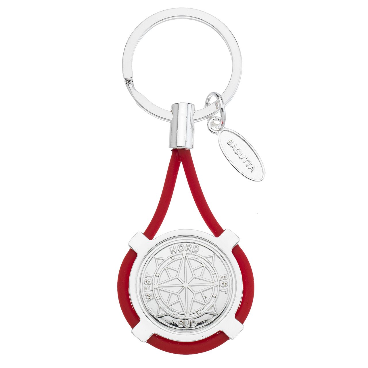 PORTACHIAVI CON ROSA DEI VENTI E CORDONE ROSSO cm 9,5
